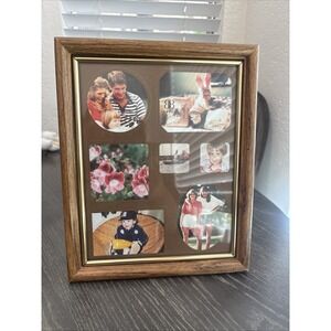 VTG Intercraft 9x11 Photo Frame Holds 6 Photos, Matted Cut Outs Faux Wood NOS